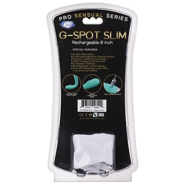 CLOUD 9 RECHARGEABLE G-SPOT SLIM 8IN SINGLE MOTOR TEAL