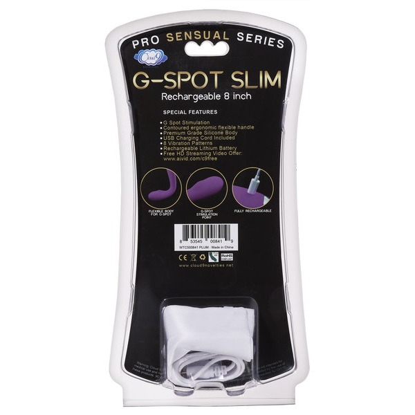 CLOUD 9 RECHARGEABLE G-SPOT SLIM 8IN SINGLE MOTOR PLUM