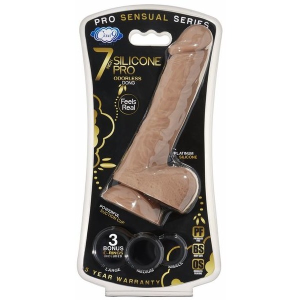 Cloud 9 Pro Sensual 7 Premium Silicone Dong W/ C Rings Tan "