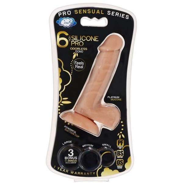 Pro Sensual Premium Silicone Dong W/ 3 C Rings Tan 6 "