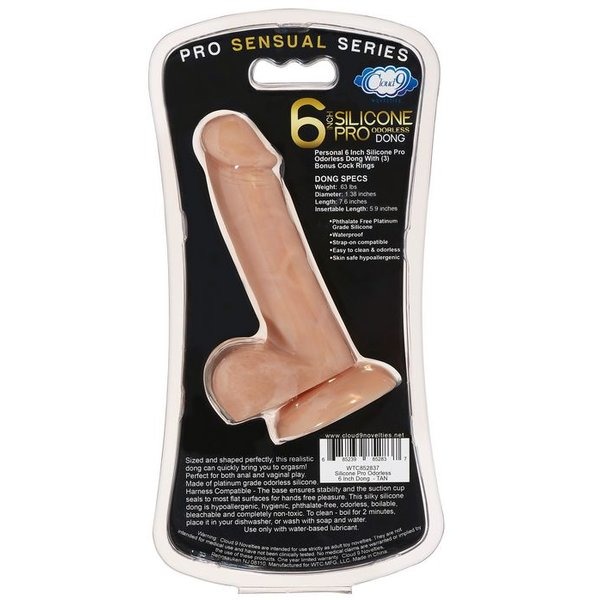 Pro Sensual Premium Silicone Dong W/ 3 C Rings Tan 6 "