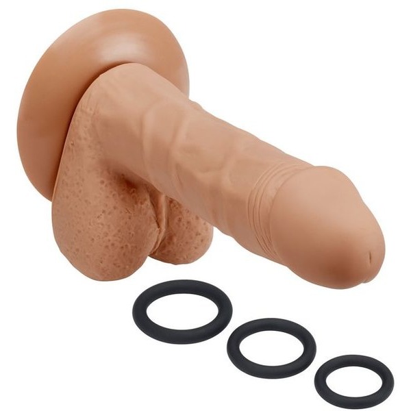 Pro Sensual Premium Silicone Dong W/ 3 C Rings Tan 6 "