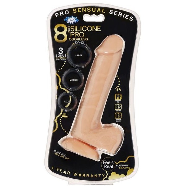 Pro Sensual Premium Silicone Dong W/ 3 C Rings Flesh 8 "