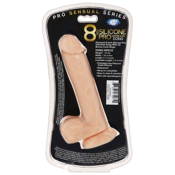 Pro Sensual Premium Silicone Dong W/ 3 C Rings Flesh 8 "