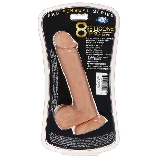 Pro Sensual Premium Silicone Dong W/ 3 C Rings Tan 8 "