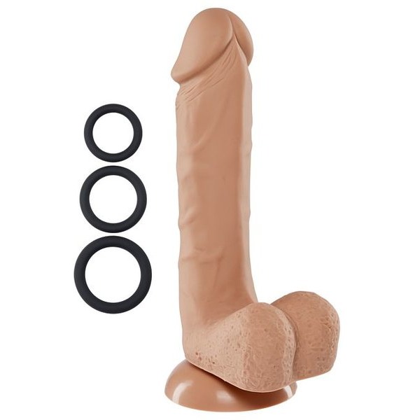 Pro Sensual Premium Silicone Dong W/ 3 C Rings Tan 8 "