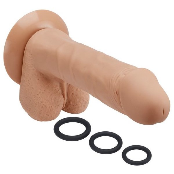 Pro Sensual Premium Silicone Dong W/ 3 C Rings Tan 8 "