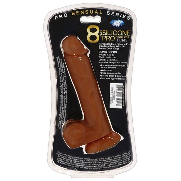 Pro Sensual Premium Silicone Dong W/ 3 C Rings Brown 8 "