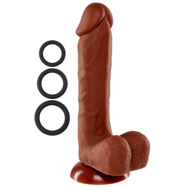 Pro Sensual Premium Silicone Dong W/ 3 C Rings Brown 8 "