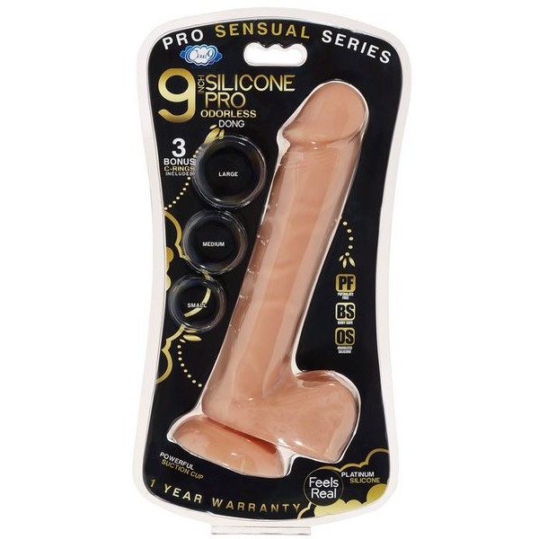 Pro Sensual Premium Silicone Dong W/ 3 C Rings Tan 9 "