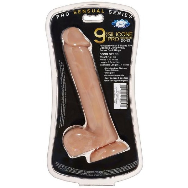 Pro Sensual Premium Silicone Dong W/ 3 C Rings Tan 9 "