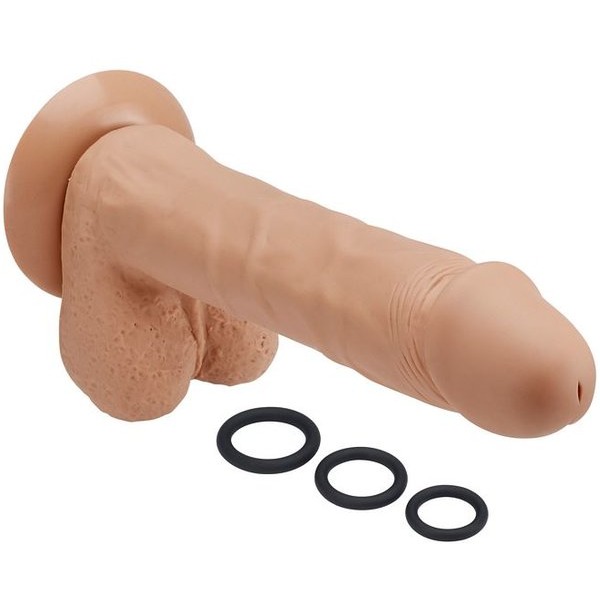 Pro Sensual Premium Silicone Dong W/ 3 C Rings Tan 9 "