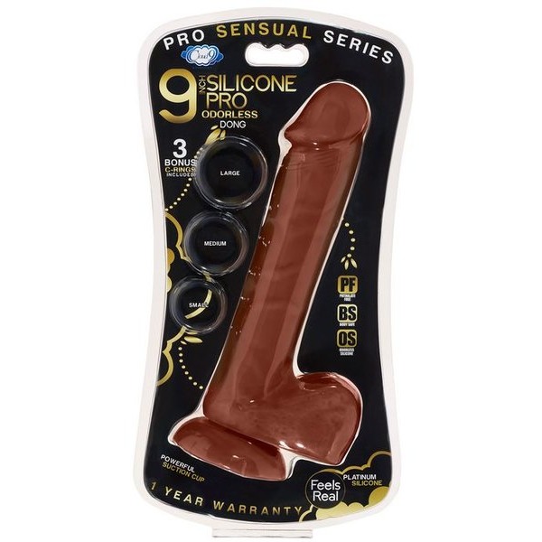 Pro Sensual Premium Silicone Dong W/ 3 C Rings Brown 9 "