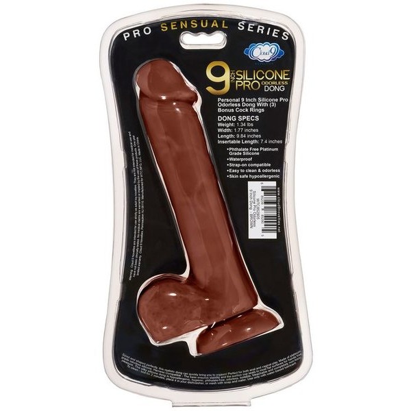 Pro Sensual Premium Silicone Dong W/ 3 C Rings Brown 9 "