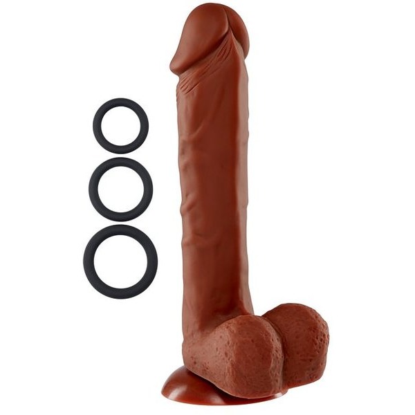 Pro Sensual Premium Silicone Dong W/ 3 C Rings Brown 9 "