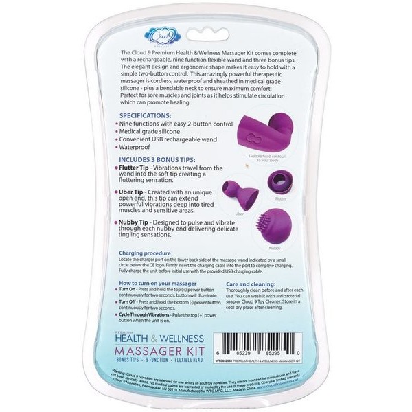 Cloud 9 Health & Wellness Wand Kit 9 Function Flexible Head Purple