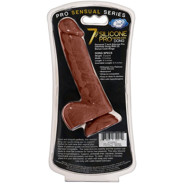 Pro Sensual Premium Silicone Dong W/ 3 C Rings Brown 7 "