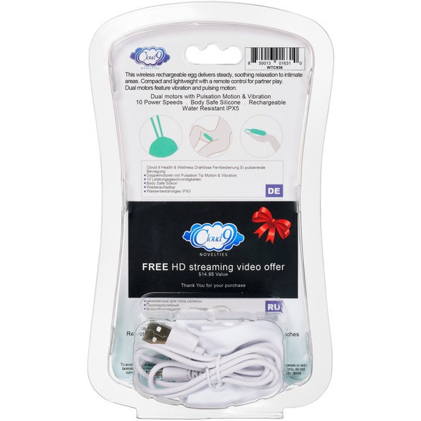 CLOUD 9 HEALTH & WELLNESS WIRELESS REMOTE CONTROL EGG W/ PULSATING MOTION TEAL